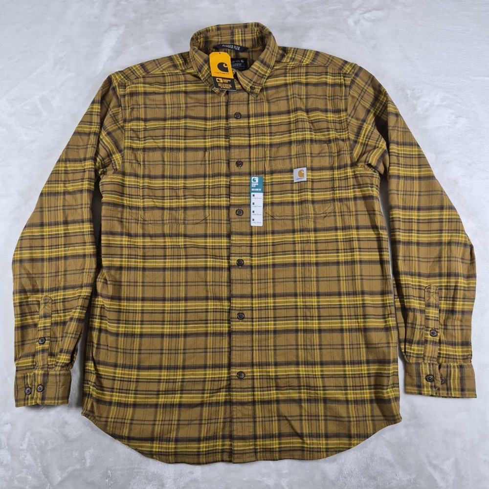 Carhartt Rugged Flex Midweight Flannel Shirt Men's Medium Brown Relaxed Fit NWT